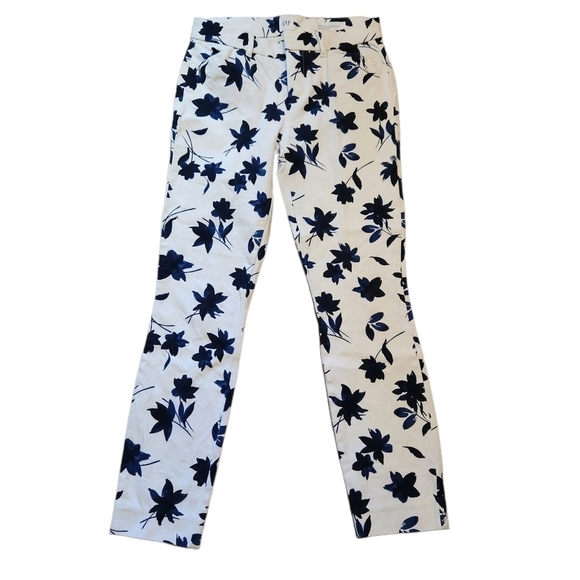 Gap signature Skinny  ankle white blue floral capri pants - Picture 2 of 10